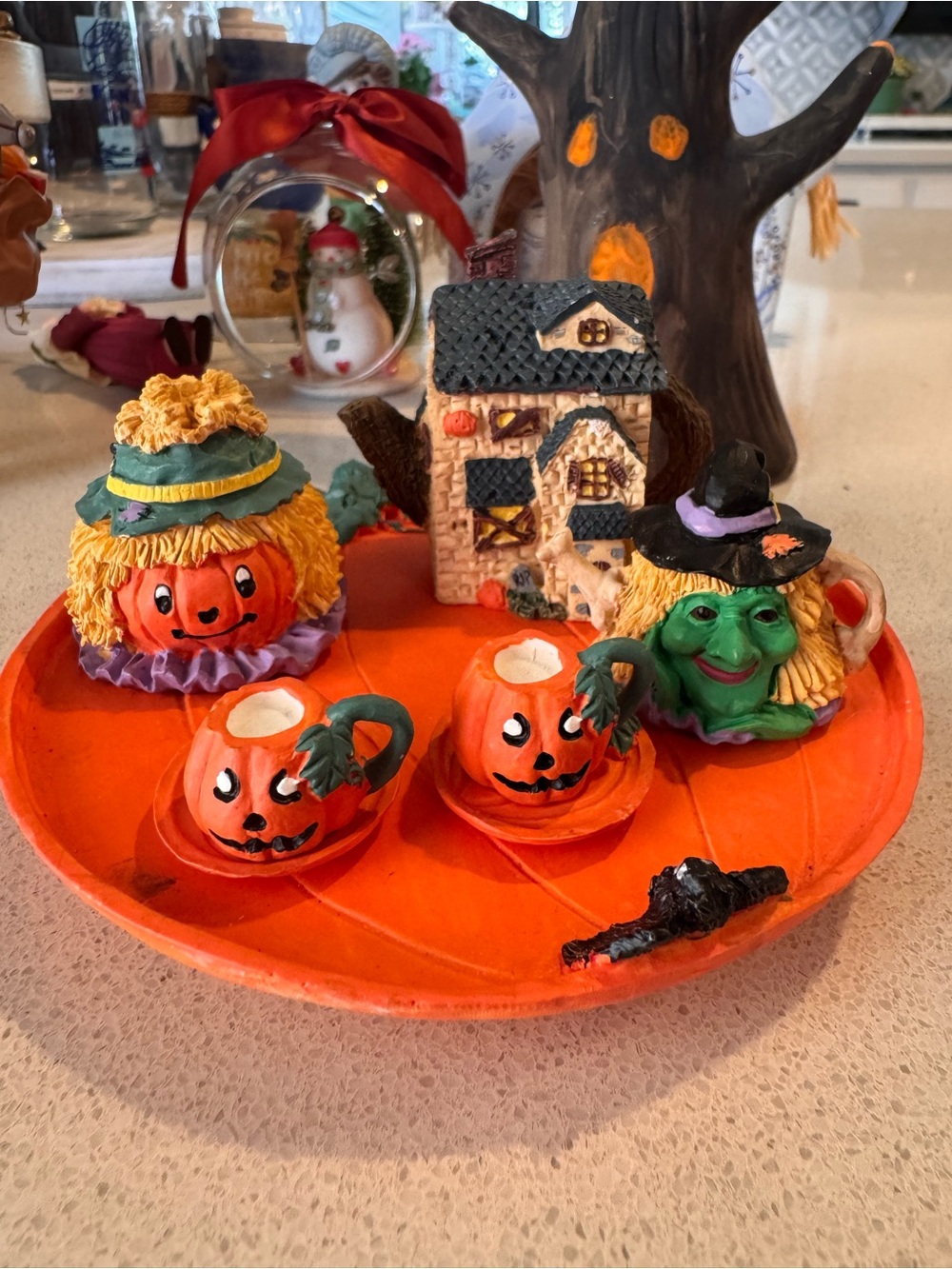 1997 Miniature Halloween Ceramic Tea Set 10 pieces
